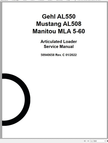 Gehl AL550, AL508, MLA 5-60 Articulated Loader Service Repair Manual 50940658 01.2022