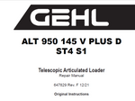 Gehl Telescopic Articulated Loader ALT 950 145 V PLUS D ST4 S1 Service Repair Manual 647829EN