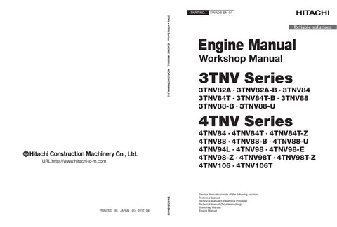 Unlock the full potential of your HITACHI 3TNV/4TNV series engine with the comprehensive service manual (EWADB-EN-01) in PDF format. This essential guide provides detailed insights into maintenance, troubleshooting, and repair procedures, ensuring your engine operates at peak performance. With easy navigation and clear illustrations, this manual is perfect for both seasoned mechanics and DIY enthusiasts. Invest in your engine's longevity and efficiency today by securing your copy of this invaluable resource