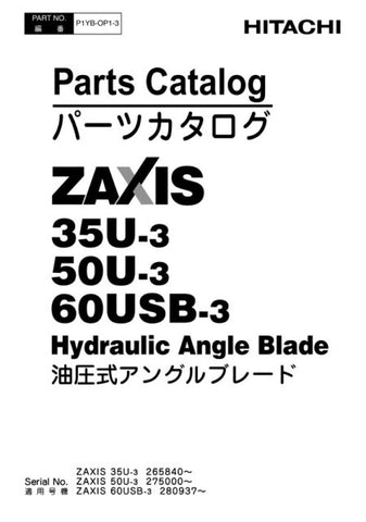 Unlock the full potential of your HITACHI ZX35U-3, ZX50U-3, and ZX60USB-3 excavators with the comprehensive Parts Catalog Manual P1YB-OP1-3 in PDF format. This essential resource provides detailed diagrams, part numbers, and specifications, ensuring you can easily identify and order the correct components for maintenance and repairs. Streamline your operations and minimize downtime with this user-friendly manual, designed to enhance your equipment's performance and longevity. Perfect for operators and