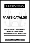 Unlock the full potential of your 1987 Honda Accord with our comprehensive Parts Catalog Manual, specifically designed for the LX-I grade with a 4AT transmission. This PDF download provides detailed diagrams and specifications, ensuring you have all the information you need for maintenance and repairs.
