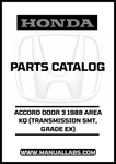 Unlock the full potential of your 1988 Honda Accord with our comprehensive Door 3 Parts Catalog Manual. This PDF download is specifically designed for the KQ model with a 5MT transmission and Grade EX, providing you with detailed diagrams and specifications to ensure you have the right parts for your vehicle.