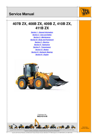 Unlock the full potential of your JCB Wheel Loader with the comprehensive JCB 407B ZX, 408B ZX, 409B Z, 410B ZX, and 411B ZX Service Manual (9803/4210-08). This essential guide is meticulously designed to provide you with detailed insights into maintenance, troubleshooting, and repair procedures, ensuring your equipment operates at peak performance.