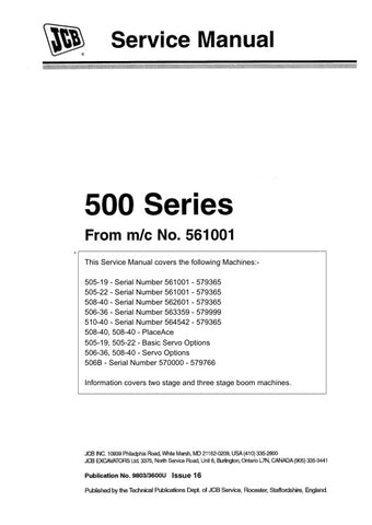 Ensure your JCB machinery operates at peak performance with the comprehensive JCB 505-19, 505-22, 508-40, 506-36, 510-40, 506B Service Manual - 9803/3600U. This essential guide provides detailed instructions and specifications for maintenance and repairs, helping you keep your equipment in top condition.