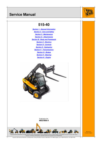  Enhance your maintenance routine with the JCB 515-40 Telehandler Service Manual (EN9803/9900-4). This comprehensive guide is designed specifically for the JCB 515-40 model, providing detailed instructions and insights to keep your equipment running smoothly and efficiently.
