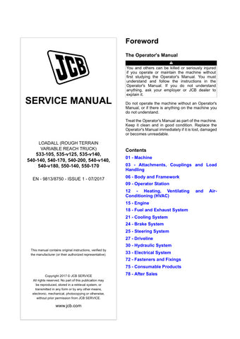 Unlock the full potential of your JCB machinery with the comprehensive JCB Service Manual, covering models 533-105, 535-V125, 535-V140, 540-140, 540-170, 540-200, 540-V140, 540-V180, 550-140, and 550-170. This essential guide, issued in July 2017, provides detailed insights and instructions to ensure your equipment operates at peak performance.