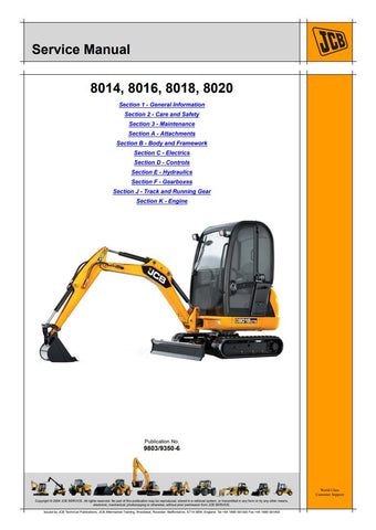 Unlock the full potential of your JCB excavators with the comprehensive JCB 8020, 8018, 8016, 8014 Excavator Service Manual (9803/9350-6). This essential guide is designed to provide you with detailed insights into maintenance, troubleshooting, and repair procedures, ensuring your machinery operates at peak performance.
