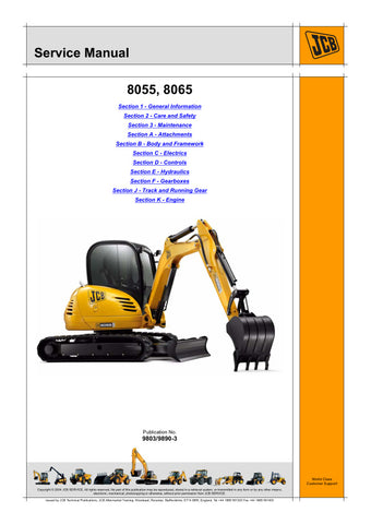  Enhance your maintenance capabilities with the JCB 8055, 8065 Compact Excavator Service Manual (9803/9890-3). This comprehensive guide is designed specifically for JCB excavators, providing detailed instructions and diagrams to ensure efficient servicing and repairs.