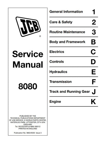 Discover the essential JCB 8080 MIDI Excavator Service Manual (9803/9330), your go-to resource for maintaining and repairing your equipment with confidence. This comprehensive manual provides detailed instructions, diagrams, and specifications tailored specifically for the JCB 8080 model, ensuring you have all the information you need at your fingertips.