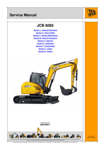 Discover the essential JCB 8085 MIDI Excavator Service Manual (9803/9990-1), your go-to resource for maintaining and troubleshooting your excavator. This comprehensive manual is designed to provide you with detailed information on the operation, maintenance, and repair of your equipment, ensuring optimal performance and longevity.