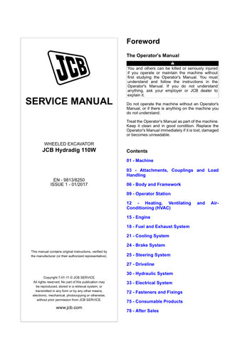 Discover the essential JCB HYDRADIG 110W Service Manual (9813/8250), your go-to resource for maintaining and troubleshooting your equipment. This comprehensive manual is designed to provide you with detailed information on the operation, maintenance, and repair of the HYDRADIG 110W, ensuring optimal performance and longevity.