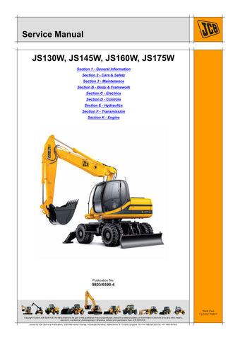 Enhance your maintenance capabilities with the JCB JS130W, JS145W, JS160W, and JS175W Service Manual (9803/6590-4). This comprehensive guide is designed to provide you with detailed instructions and specifications, ensuring that you can perform repairs and servicing with confidence and precision.