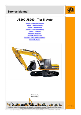  Unlock the full potential of your JCB machinery with the TIER III Auto Service Manual for models JS200, JS220, JS235, JS240, and JS260. This comprehensive guide, part number 9803/6580-7, is designed to provide you with essential information for efficient maintenance and repair, ensuring your equipment operates at peak performance.