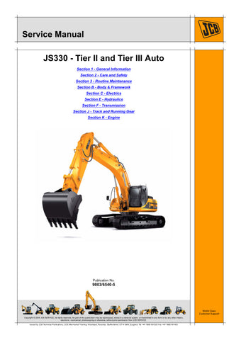 Enhance your maintenance routine with the JCB JS330 Tier II, Tier III Auto Service Manual (Part No. 9803/6540-5). This comprehensive guide is designed specifically for the JCB JS330 excavator, providing detailed instructions and insights to keep your machine running smoothly and efficiently.