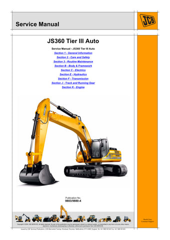 Discover the essential JCB JS360 Tier III Auto Service Manual (9803/9880-4), your go-to resource for maintaining and servicing your heavy machinery. This comprehensive manual is designed specifically for the JCB JS360 model, ensuring you have all the necessary information at your fingertips to keep your equipment running smoothly.