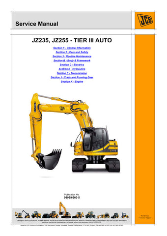 Discover the essential JCB JZ235 and JZ255 (TIER III) Auto Service Manual - 9803/6560-5, your go-to resource for maintaining and servicing your machinery with confidence. This comprehensive manual provides detailed instructions, diagrams, and specifications to ensure your equipment operates at peak performance.