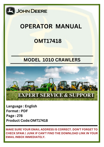  Discover the comprehensive operator manual for John Deere 1010 Crawlers (OMT17418). Access essential information for optimal performance and maintenance.