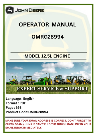 Find the complete operator manual for the John Deere 12.5L engine (OMRG28994). Get expert tips on operation, maintenance, and troubleshooting for your engine.