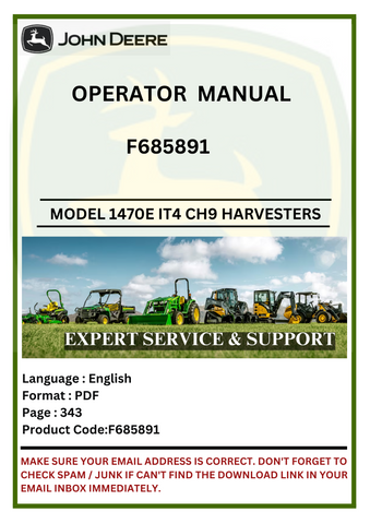 Discover the comprehensive operator manual for John Deere 1470E IT4 CH9 Wheeled Harvesters. Access essential information for optimal performance and maintenance.