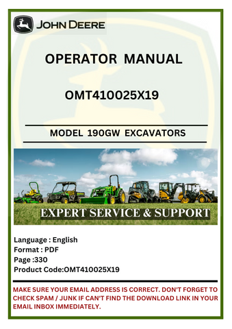 Explore the operator manual for John Deere 190GW excavators. Get detailed instructions and insights to ensure effective operation and maintenance of your equipment.