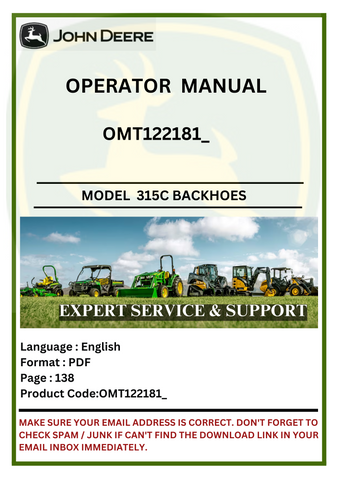  Access the John Deere 315C Backhoe operator manual (OMT122181_) for essential guidelines and maintenance tips to maximize your machine's efficiency.