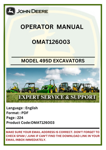 ccess the John Deere 495D Excavators operator manual (OMAT126003) for essential guidelines and maintenance tips to maximize your machine's efficiency.