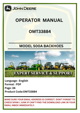  Discover the comprehensive operator manual for John Deere 500A Backhoes (OMT33884). Access essential guidelines for optimal performance and maintenance.