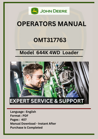 Get the complete operator's manual for the John Deere 644K 4WD Loader (OMT317763). Find vital information to maximize your loader's capabilities and longevity.