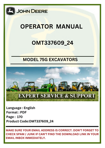 Explore the operator manual for John Deere 75G Excavators. Find crucial insights and operational guidelines to ensure your machinery runs smoothly and effectively.