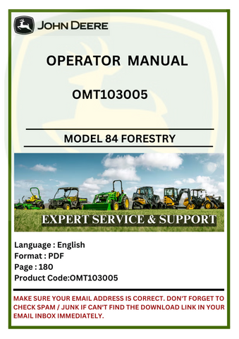 Discover the comprehensive operator manual for John Deere 84 Forestry Loaders (OMT103005). Enhance your equipment knowledge and operational efficiency today.