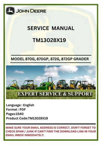  Get the complete service manual for John Deere 870G, 870GP, 872G, and 872GP graders. Ensure your machinery runs smoothly with our detailed maintenance guide.