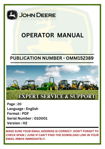 Discover the comprehensive operator manual for the John Deere Broom 52 OMM152389. Access essential guidelines and maintenance tips for optimal performance.