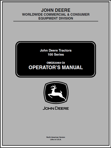 John Deere 100 Series Tractor Manual OMGX22464 