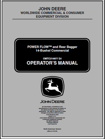 John Deere 14-Bushel Commercial Rear Bagger And Power Flow Manual OMTCU19977