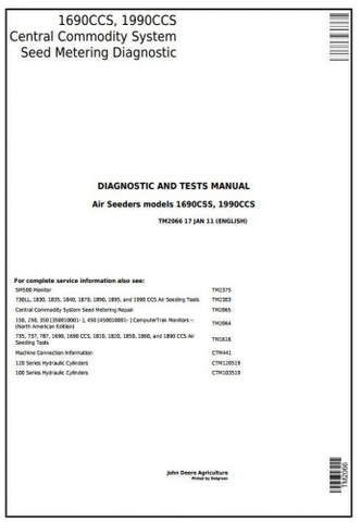 John Deere 1690, 1890, 1990 Air Seeder Diagnostic & Test Manual TM2066 - PDF File