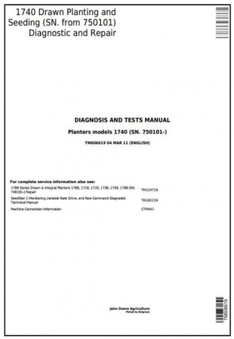 John Deere 1740 Drawn Planter Diagnosis & Test Manual TM606619 - PDF File
