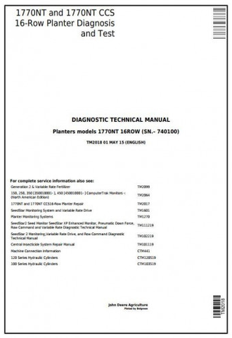 John Deere 1770NT, 1770NT CCS 16-Row Planter Diagnostic Technical Manual TM2018 - PDF File