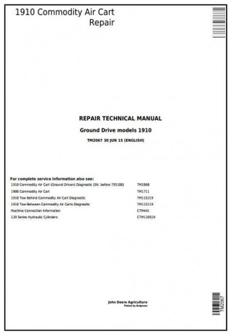 John Deere 1910 Commodity Air Cart Repair Technical Manual TM2067 - PDF File