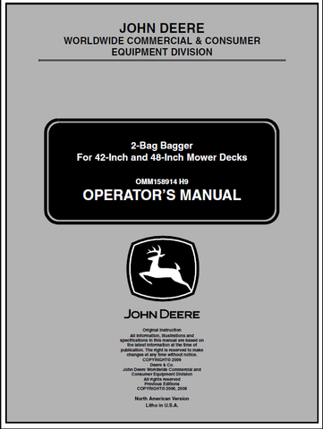 John Deere 2-Bag Bagger For 42-Inch And 48-Inch Mower Deck Manual OMM158914