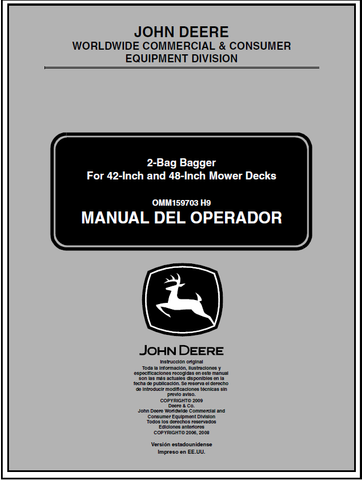 John Deere 2-Bag Bagger For 42-Inch And 48-Inch Mower Deck Manual OMM159703
