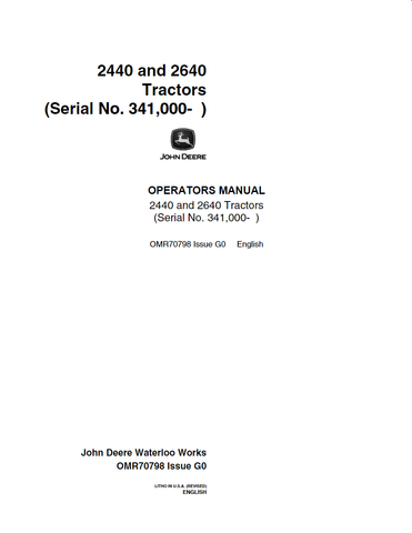 John Deere 2440, 2640 Tractor Operator’s Manual OMR70798 - PDF File Download