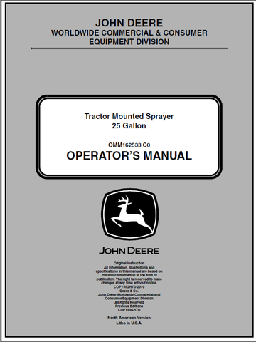 John Deere 25 Gallon Tractor Mounted Sprayer Manual 