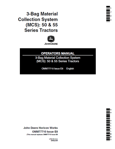 John Deere 3-Bag Material Collection System, 50, 55 Series Tractor Manual OMM77710 