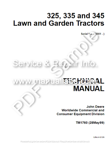 John Deere 325, 345, 335 Lawn and Garden Tractor Technical Manual TM1760 - PDF File Download