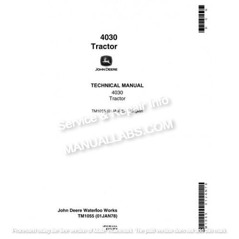 John Deere 4030 Tractor Technical Manual TM1055 - PDF File