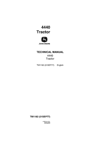 John Deere 4440 Row Crop Tractor Operation & Test Service Repair Manual TM1182 - PDF File Download