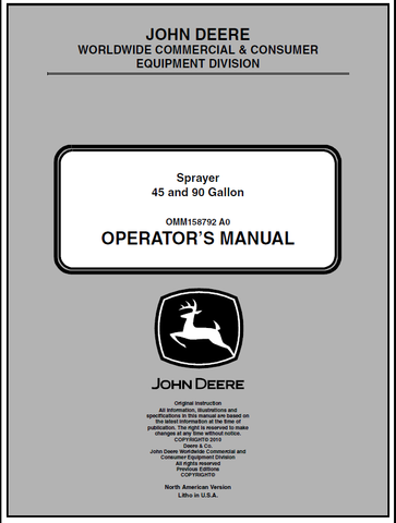 John Deere 45 And 90 Gallon Sprayer Manual OMM158792