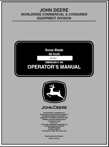 John Deere 46-Inch Snow Blade Manual OMGX20517
