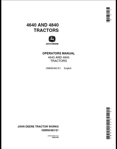 John Deere 4640 and 4840 Tractors Operator’s Manual OMR65463 - PDF File Download