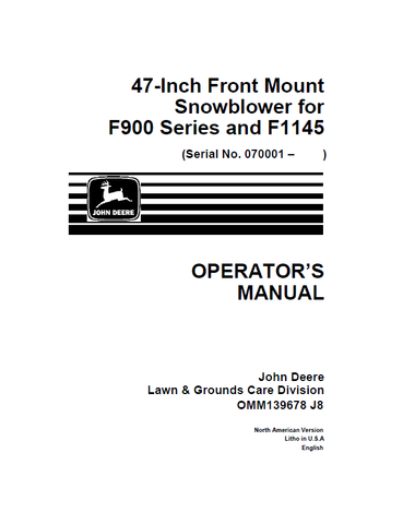 John Deere 47-Inch Front Mount Snowblower Manual OMM139678 